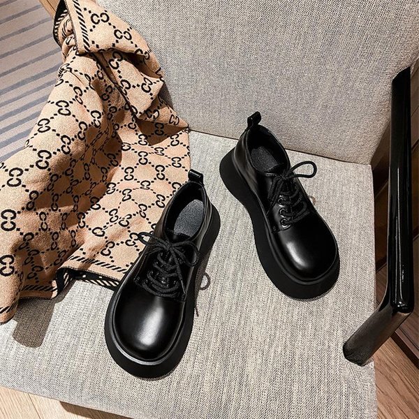 Zapatos De Cuero Negros PequeñOs De Estilo BritáNico Para Primavera Y OtoñO, Nuevos Zapatos Derby De Suela Gruesa Y Punta Grande, Estilo Universitario 40 Black-image