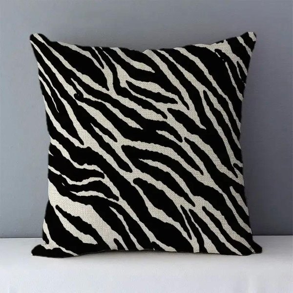 DecoracióN Del Hogar Cojines Blanco Y Negro GeoméTrico Y Estampado Animal Funda De CojíN Adecuada Para Sofá Dormitorio Coche Funda De CojíN 45X45Cm-image