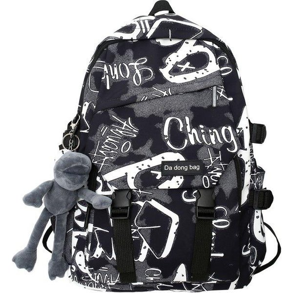 Plecak MęSki Plecak Graffiti O DużEj PojemnośCi Casual Student Schoolbag Czarny-image