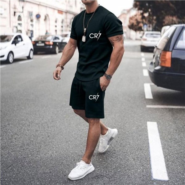 MęSki Letni Garnitur CR7 Garnitur Sportowy Wygodny OddychająCy Dres Do Biegania Joggingu Fitness Zestaw T-Shirt Casual M-image