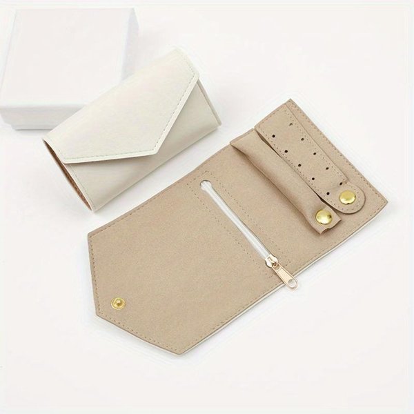 PortáTil Para Viaje Pendientes Anillos Collares Broches Bolsa De Almacenamiento Plegable Mini Rollo Estuche De JoyeríA Organizador De JoyeríA De Viaje 1Pc Blanco-image