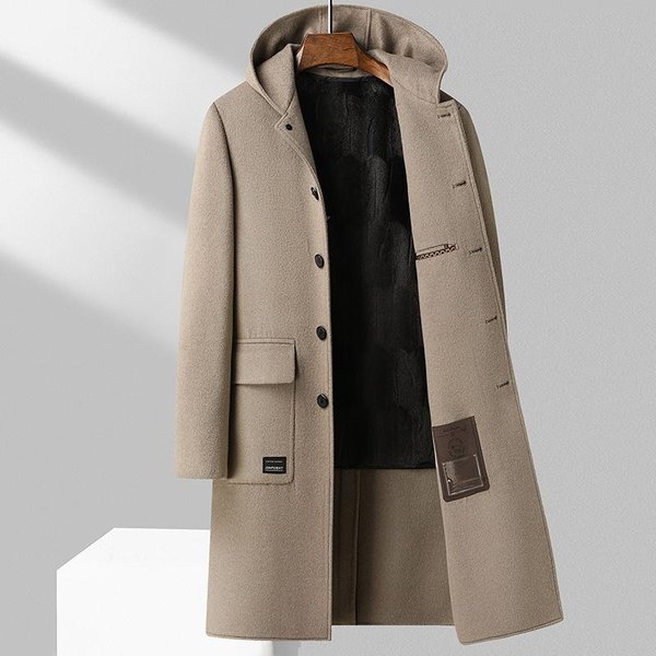 Abrigo Largo De Lana Con Capucha De Doble Cara Para OtoñO E Invierno Forro De Terciopelo Dorado Abrigo De Mezclilla Cortavientos Abrigo De Mezclilla Para Hombre 2XL Gray-image