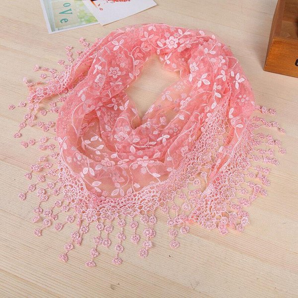 Koronkowy Szal, Szal TróJkąTny, Damski Szal Z FręDzlami, Damski Modny Szal, Cienki Szal 145*45 Pink-image
