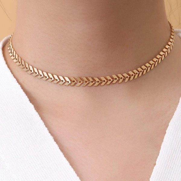 Cadena De Cuello Unisex De AleacióN Con Cadena De Escamas De Pescado, Collar De Una Sola Capa, Cadena GeoméTrica Simple Para ClavíCula Oro-image