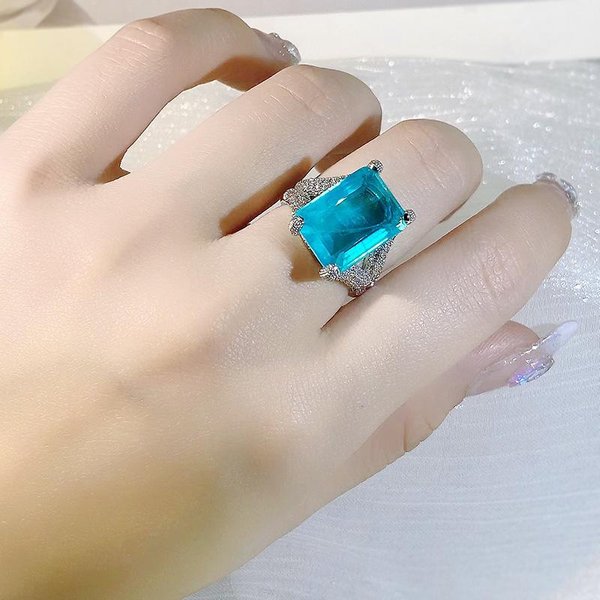 Anillo De Lujo Para Mujer Con Piedra Turmalina ParaíBa Cristal Color Plateado Anillos De Boda Grandes Anillo De Compromiso Zirconita De Promesa 7-image