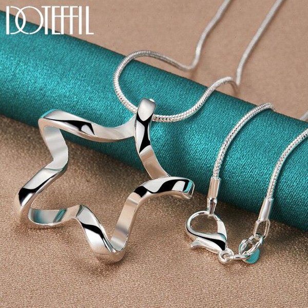 Collar Colgante Estrella De Mar De Plata De Ley 925 Cadena De Serpiente De 16 A 30 Pulgadas Para Mujer Hombre Moda Boda Compromiso JoyeríA 60Cm Blue-image