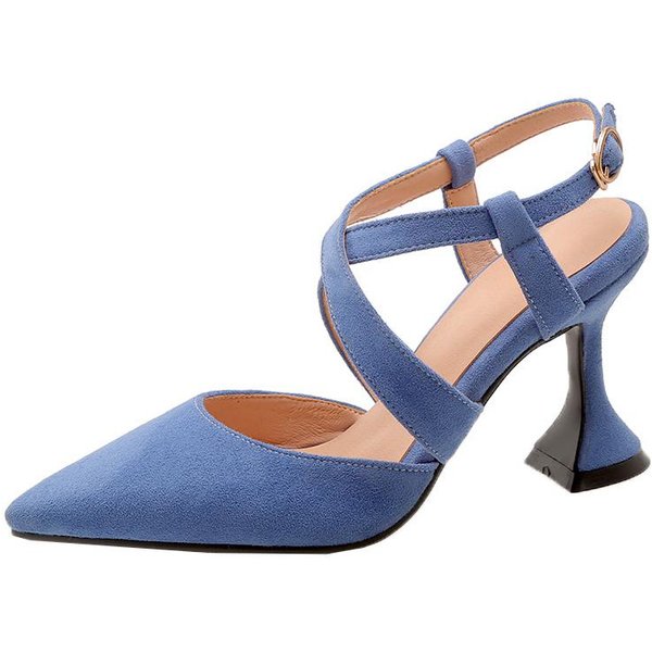 Krazing Pot Flock Punta Estrecha Tacones Altos Verano Zapatos Con Hebilla De Metal Talla Grande 43 Slingback Mujeres Zapatos De TacóN Poco Profundos 42 Azul-image