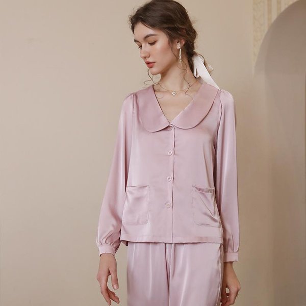 Pijama De Seda De Hielo Para Mujer De Manga Larga Primavera Y Verano Delgado Conjunto De Dos Piezas, Holgado Y Lujoso Ropa De Casa Retro Francesa Verano XL-image