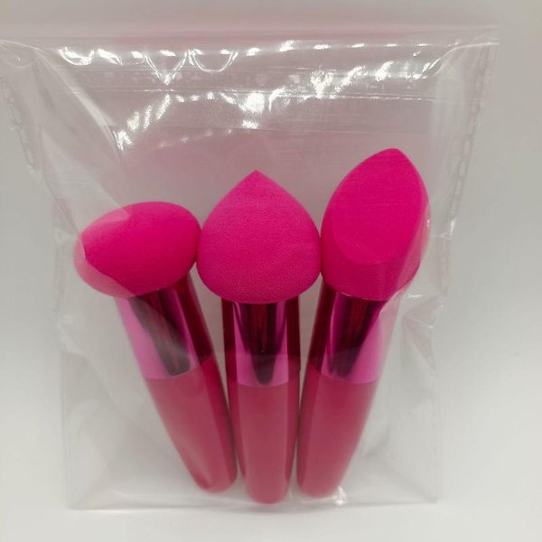 Esponja De Maquillaje Esponja De Belleza Para Mezclar Base Esponja De Maquillaje CuñA Esponjas De Base Con Mango Batidora CosméTica Rojo Rosa-image