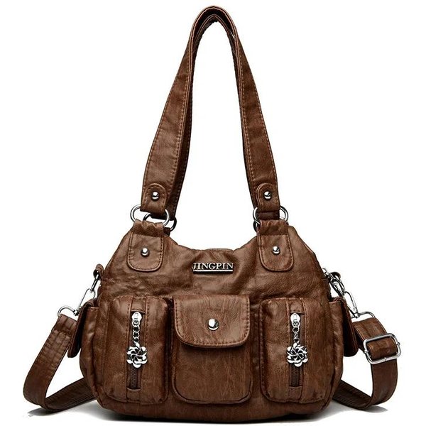 Bolsos Cruzados De Hombro De Cuero Retro Para Mujer Con MúLtiples Bolsillos Para Mujer Madre 2 Capas Gran Capacidad Bolso De Mano Bolso Mensajero Tote MarróN-image