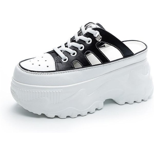 Zapatos De Mujer De Punta Redonda Moda Zapatillas Gruesas Mujer Bailarinas Mocasines Slip On Tacones Super Altos Plataforma Zapatos Vulcanizados 7.5CM 35 Black-image