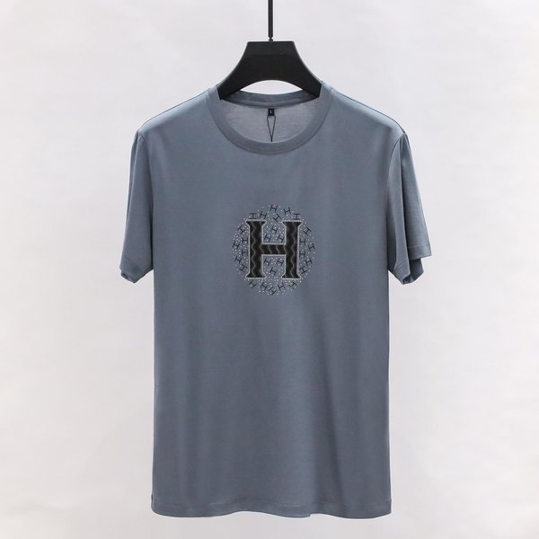 Wiosna Lato Odzież MęSka Jedwab MęSki OkrąGłY Dekolt Casual KróTki RęKaw T-Shirt 4XL Gray-image