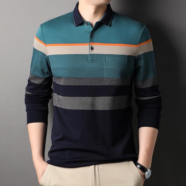 Nueva Camiseta De OtoñO Para Hombre AlgodóN Cuello Solapa Camiseta De Manga Larga Para Hombre 56/3XL/185 Gray-image