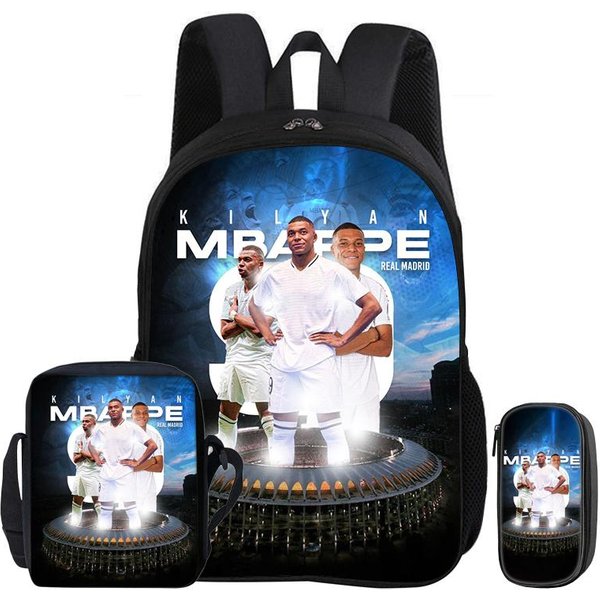 M-Mbappe Zestaw 3 Szt. Plecak Torba Na Ramię PióRniki Plecak Na KsiążKi Gwiazda PiłKi NożNej Plecak Dziecko Mochila Sportowa Torba Szkolna Prezent Dla Dzieci-image