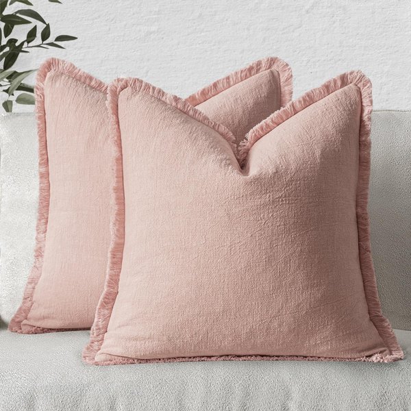 Fundas De CojíN Lumbar De Lino Con Flecos 30X50Cm, Funda De CojíN Boho Acogedora Con Borlas, Funda De Almohada De Acento Suave Para Sofá Cama 45X45Cm-image