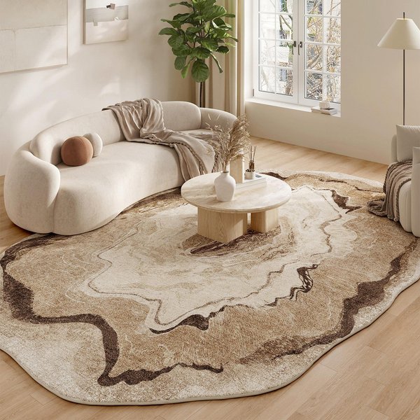 KształT Nieregularny Dekoracja Sypialni Dywan Zmywalny ZagęSzczony Plusz Mata PodłOgowa Do Salonu Dywany W Stylu Kremowym Do Salonu Puszysty MięKki Dywan 80X120Cm White-image