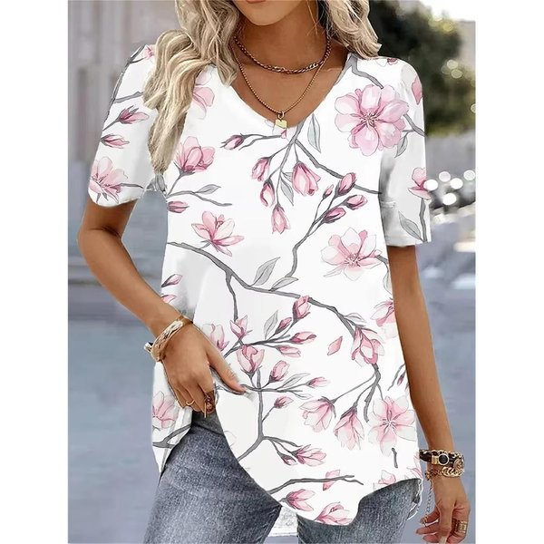 2025 Nowy Pasiasty 3D Drukowany T-Shirt Graficzny Damski Moda V-Neck KróTki RęKaw T-Shirt Damski Lato Casual Topy Koszulki Odzież Damska 4XL-image