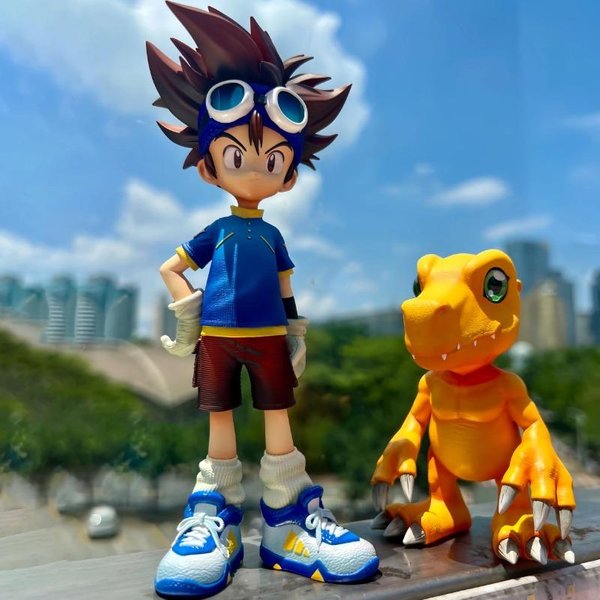 15 Cm/5,9 Pulgadas Figura De Anime Digimon Adventure Yagami Taichi Y Agumon Figuras De AccióN Estatua De PVC Modelo De ColeccióN Juguetes Regalos Blue-image