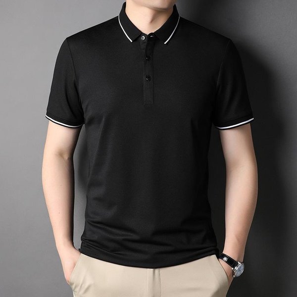 Verano Nueva Camiseta Polo Manga Corta Slim Solapa Camiseta Moda Juvenil Casual Color SóLido Tops De Hombre 4XL-image