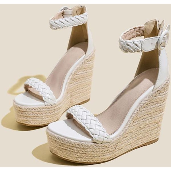 Liyke Sandalias Gladiadoras De CuñA Con Correa Al Tobillo Tejido Dorado Para Mujer Moda Verano Punta Abierta Plataforma Tacones Altos Zapatos De Vestir 40 Beige-image