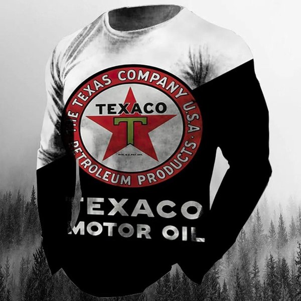 Camiseta Vintage Para Hombre Manga Larga Tops Biker Camisetas Estampado 3D STP Oil Camiseta De Motocicleta Oversize Holgada Ropa Hombre Texaco 5XL-image