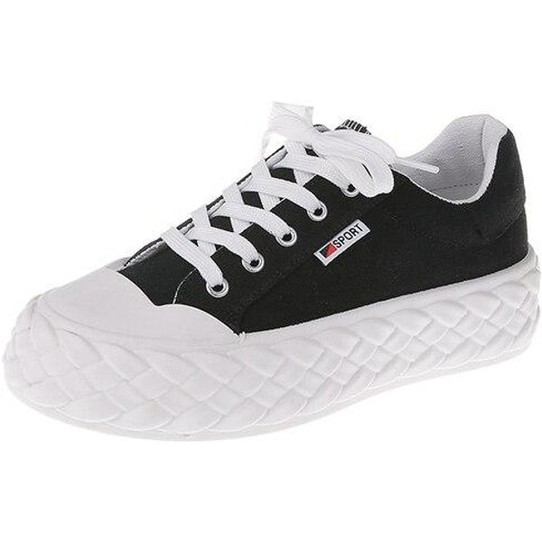 Zapatos Casuales De Mujer Blancos Verano Plataforma Ligeros Zapatos Deportivos De Mujer Moda OtoñO Exterior Transpirables Con Cordones Zapatillas Deportivas Femeninas 40 Negro-image