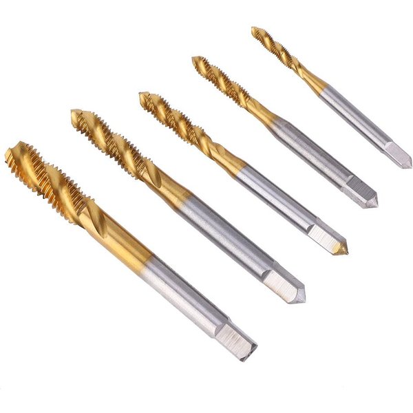 5 Piezas Macho De Flauta Titanio Chapado HSS Espiral Roscado Macho De Roscar Brocas M3M8 Kit-image