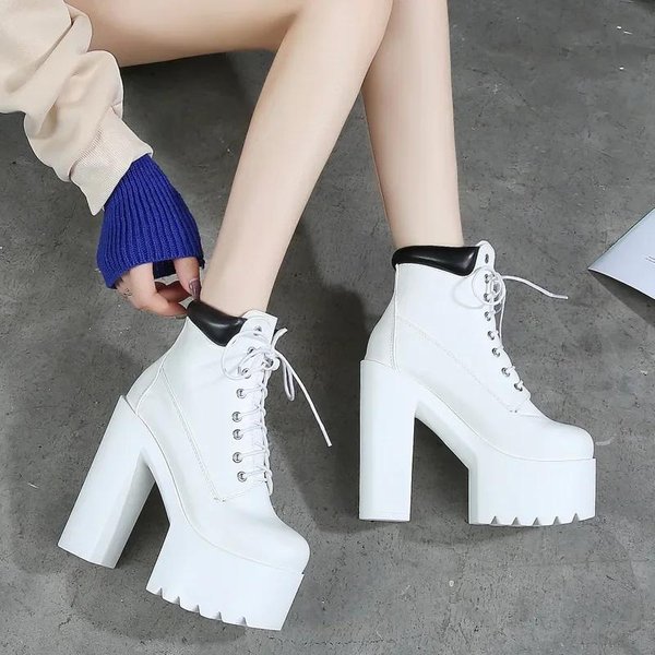 Botki Damskie Jesień/Zima 14Cm Gruby Obcas Super Wysoki Obcas Nocny Klub Buty Rycerskie Buty Damskie Buty Na Platformie 36-image