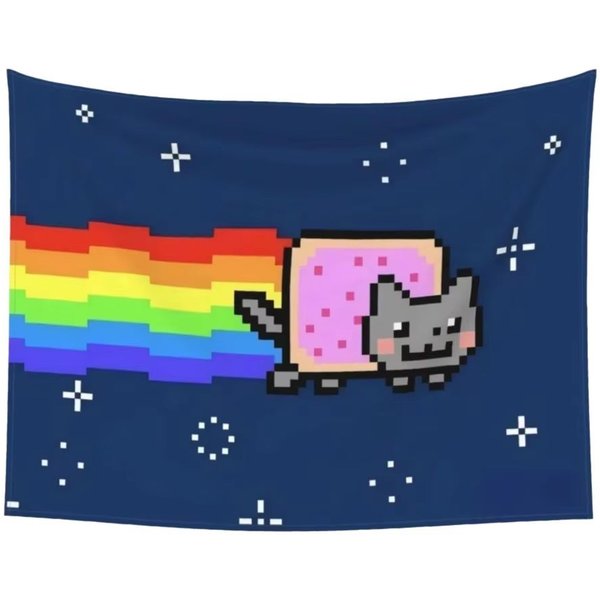 1 Szt. Gobelin Nyan Cat, Pikselowy TęCzowy Kot Do Powieszenia Na ŚCianie, Poliester Druk 2D, Retro Meme WystróJ Do Sypialni, Prezent 150X200Cm-image