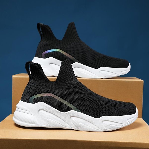 Zapatillas De Running Para Hombre Talla Grande Malla Deportivas Planas CóModas Gimnasio Jogging Caminar Zapatos Verano Ligeras Zapatillas De Tenis Para Hombre 36 Blanco Negro-image