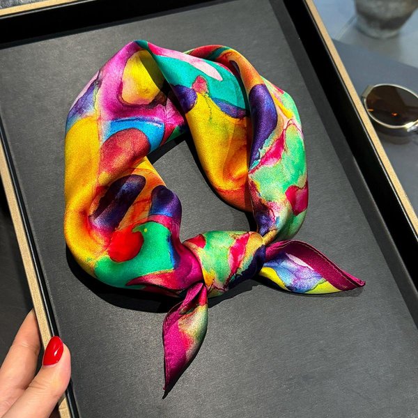 Czysty Jedwabny Szalik Damski Opaska Na Szyję WłOsy Kwadratowy Foulard MałA Opaska Modny WzóR Chusta Na Szyję Szaliki Bandana 53*53Cm-image