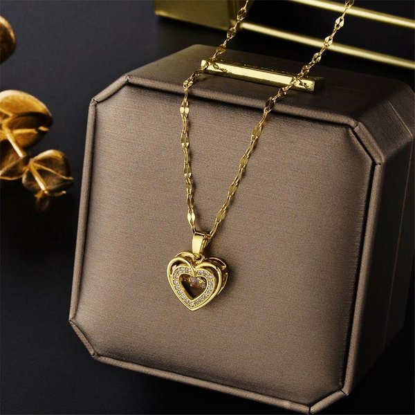 Lindo Collar Con Colgante De Cristal De CorazóN Latiente Para Mujer Moda Coreana Cadena ClavíCula De Acero Inoxidable JoyeríA Sexy De Boda Femenina-image