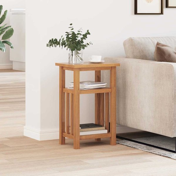 Vidaxl Mesa Auxiliar Con Estante, 27 X 35 X 55 Cm, Madera Maciza De Roble-image