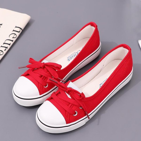 Damskie Buty PłAskie Casualowe OddychająCe Damskie PłAskie Wsuwane Modne PłóCienne Buty PłAskie 39 Czerwony-image