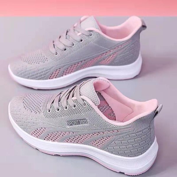 Buty Do Biegania Damskie OddychająCe Trampki Letnie Lekkie Siatkowe Poduszki Powietrzne Damskie Buty Sportowe Sznurowane Buty Treningowe Na śWieżYm Powietrzu 40 Szary-image