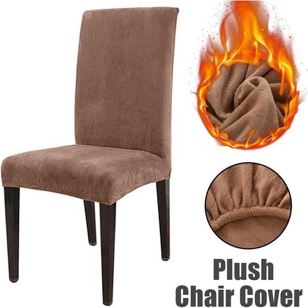 Funda De Silla De Felpa Gruesa EláStica Spandex Color SóLido Funda Deslizante Para Silla Fundas EláSticas Para Sillas Fundas Protectoras Para Sillas De Hotel 1-Pcs Camello-image