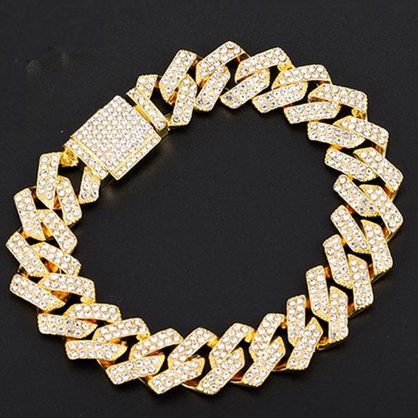 Pulsera De Hip Hop Bling Iced Out Miami Zircon Punta Cubana Pavimentar Diamantes De ImitacióN Hombres Pulsera Collar Para Hombres JoyeríA 8 Inch (20Cm) White-image