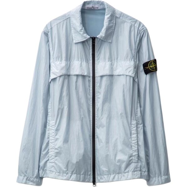 Stone Island Ss24 Jednokolorowa Koszula Kurtka MęSka Z KołNierzykiem Polo Na Zamek Lekka DłUgi RęKaw Kurtka MęSka BłęKitna 801510522V0041 L-image