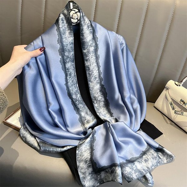 Bufanda De SatéN Y Seda De Moda 180X90Cm Chal Grande De Lujo Para Mujer Envoltura Hijab MusulmáN Cinta Para La Cabeza Estolas De Playa PañUelo Para La Cabeza Femenino Foulard Turbante One Size-image