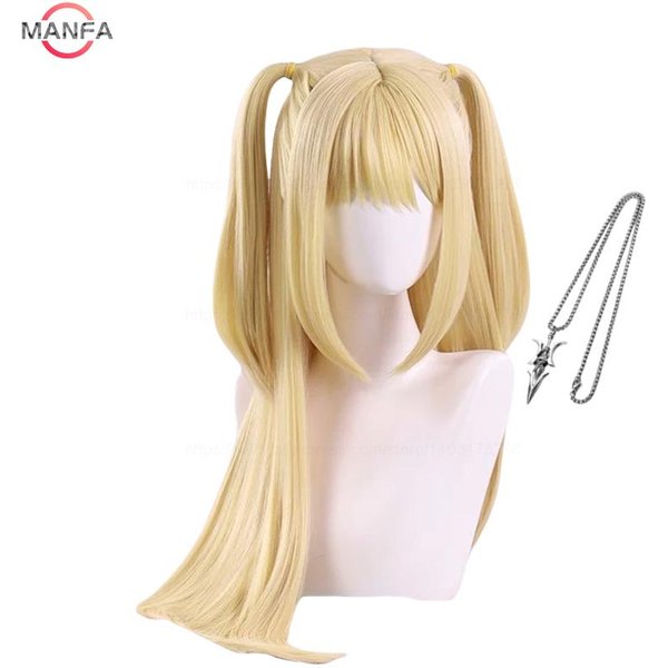 Peluca De Cosplay Misamisa Misa Amane Cabello Largo Rubio Doble Cola Resistente Al Calor Pelucas SintéTicas+ Gorro Para Peluca Beige-image