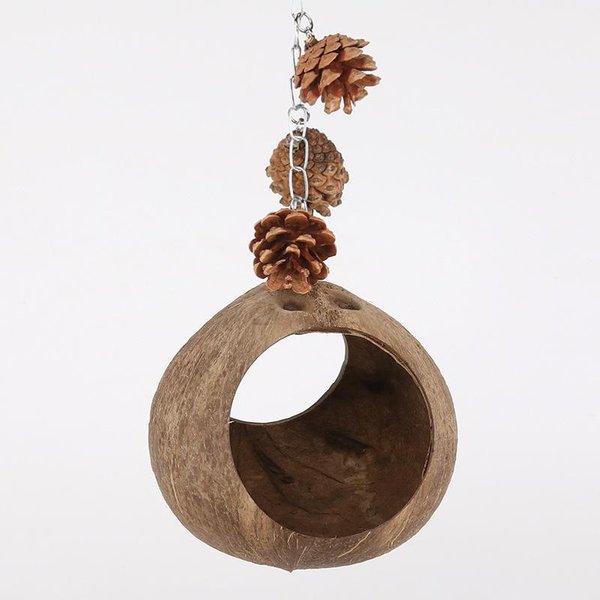 Columpio Nido De PáJaro De CáScara De Coco Nido De PáJaro Nido De Loro Juguete Para PáJaro Loro Columpio Hamaca Anillo De SuspensióN Puente Colgante Amarillo-image