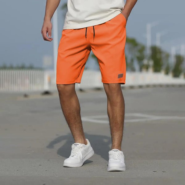 Pantalones Cortos Casuales De Color SóLido Nuevos Para Hombres Pantalones De Playa Transpirables M Naranja-image