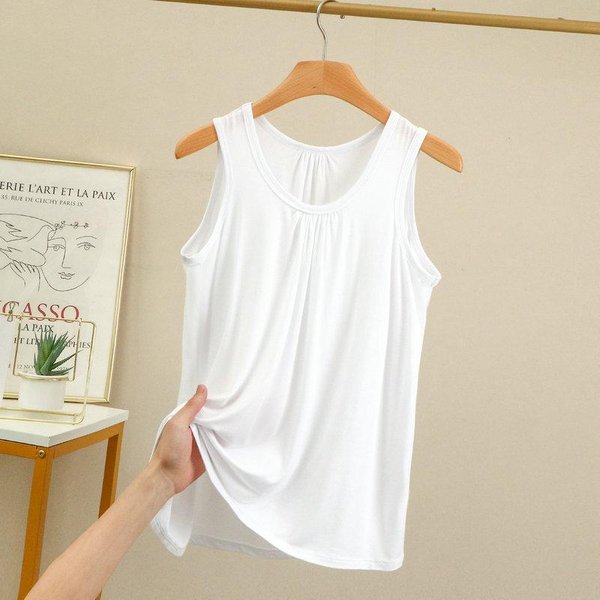 Camisetas Sin Mangas De Talla Grande Con Pliegues Sueltos Para Mujer, Camisetas De Verano De Modal Sin Mangas, Ropa De Casa De Color SóLido, Chaleco Superior E Inferior XL A 6XL 4XL White-image