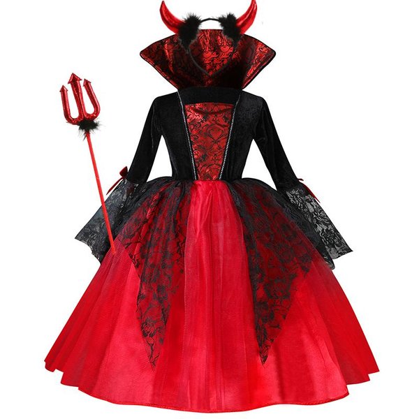 Halloween Dziewczynka Cosplay Wampirzyca Sukienka Dla Dzieci Duch Panna MłOda Kostium Wampira Wampirzy KarnawałOwe Ubrania Scarlet Gotyckie Ubrania 140Cm Black-image