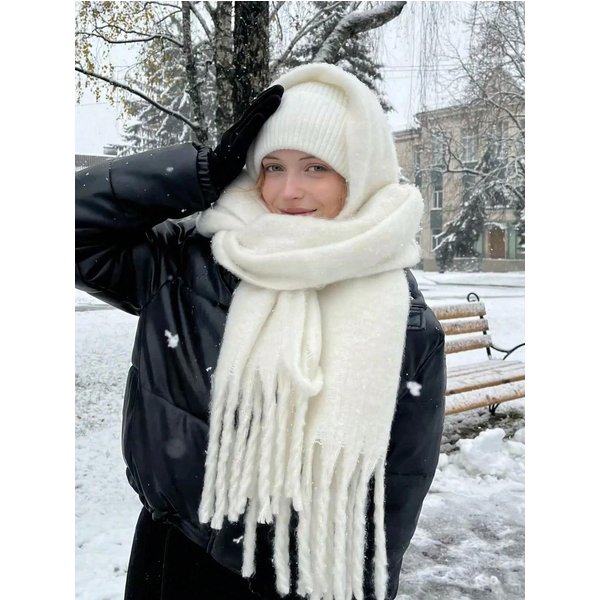 Zimowy Szalik Damski Luksusowy Jesienno-Zimowy Szalik Z Kaszmiru ZagęSzczony CiepłY Szal Klasyczne FręDzle Puszysty Szalik Jednokolorowy MięKki Szal Gray-image
