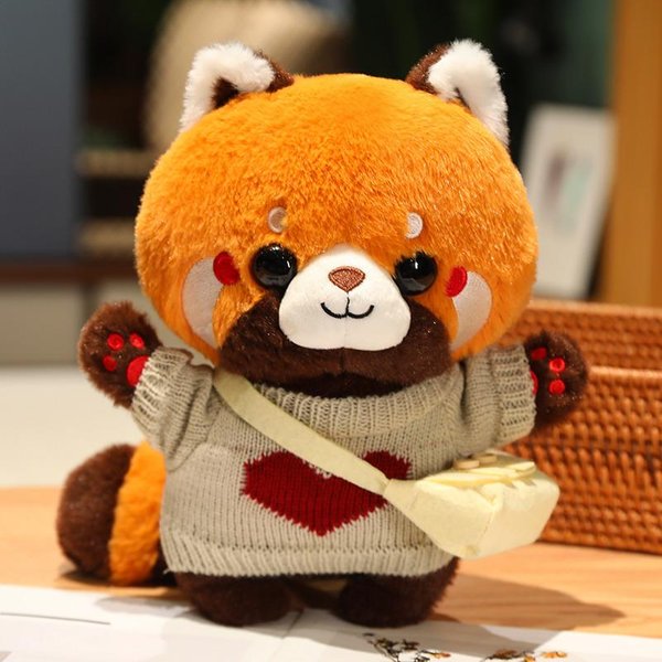 Urocza Pluszowa Zabawka Szop Pracz Panda Czerwona Kostium Do Przebierania Lalka Pluszak Wypchane Puszyste ZwierzęTa Pies MięKka Poduszka Dla Dzieci Prezent Urodzinowy-image