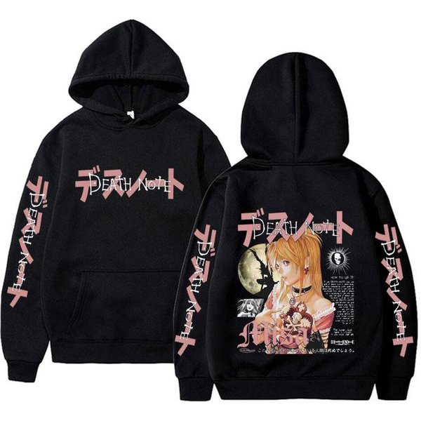 JapońSkie Anime Death Note Misa Bluza Z Kapturem MęSka Damska Odzież Moda Hip Hop Streetwear Unisex Vintage Oversize Bluzy Z Kapturem 2XL Czarny-image