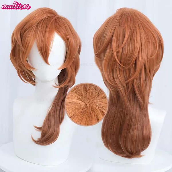 Wysokiej JakośCi Anime Chuya Nakahara Chuuya Peruka Cosplay 55Cm PomarańCzowy Gradient Odporna Na CiepłO Syntetyczne WłOsy Peruki Imprezowe + Czepek Do Peruki-image