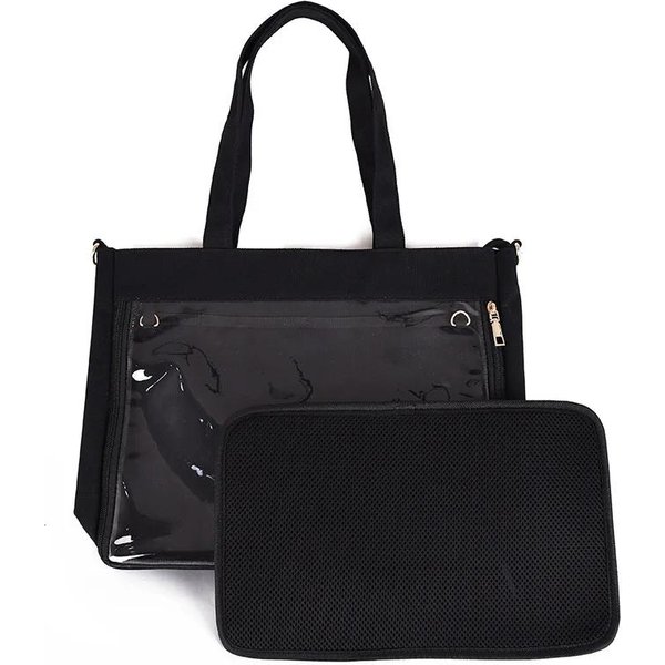 Bolso Ita Grande Negro Con Inserto JaponéS Lindo Transparente Para Mujer Correas Dobles NiñAs Kawaii Bolso De Hombro Transparente Bolsos Y Carteras Black-image