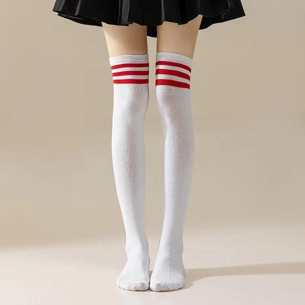 Calcetines Hasta El Muslo Para Mujer GóTico Lindos Kawaii Rayados Hasta La Rodilla Calcetines Largos De AlgodóN Altos Hasta La Rodilla One Size White-image